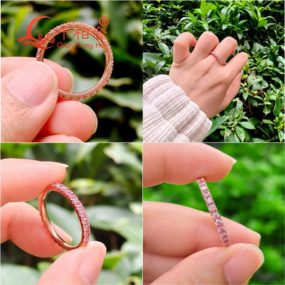 Pink Color 2mm round Moissanite Full Eternity Ring Band yellow / Rose Gold plated S925 Silver Diamond Engagement jewelry