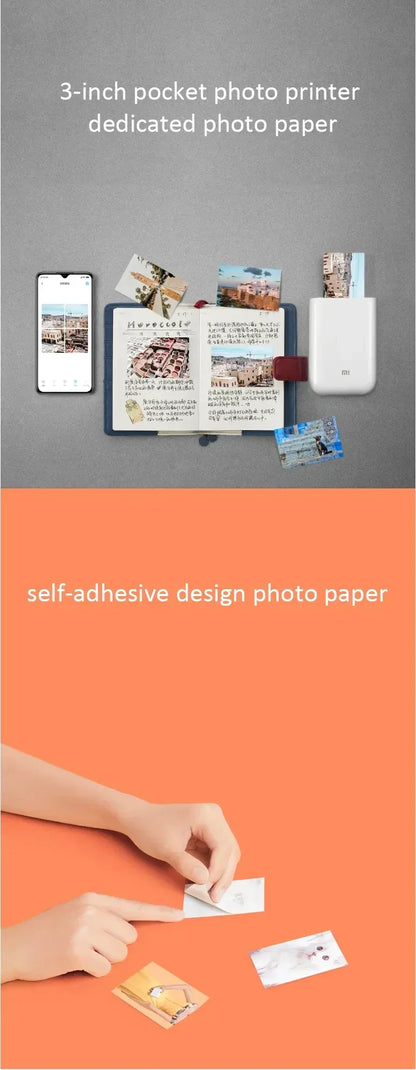 Original Xiaomi 3-inch ZINK Pocket Paper Self-adhesive Photo Print Sheets For Xiaomi Mini Pocket Photo Printer/Pocket Printer 1S