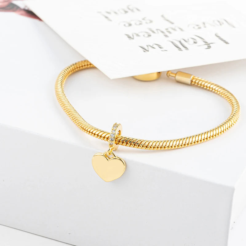 New Gold Plated Safety Chain、Hearts Clip、Family Tree、Snowflake Charm Bead Fit Original European 925 Silver Bracelet Jewelry Gift