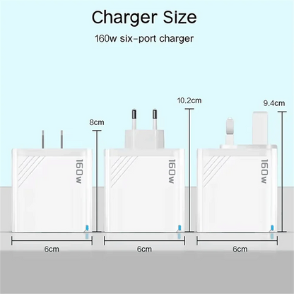 160W Fast Charge Phone Charger Adapter Multi Port USB Type C Charger For iPhone Samsung Xiaomi Huawei EU/US/UK Plug Wall Charger