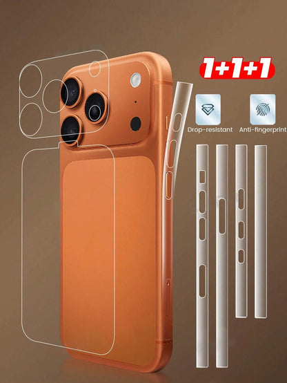Pet Soft Film Curved Edge Fiber Glass Protective High-Definition Back Film 1 Piece for iPhone 17/17 Air/17 Pro/17 Pro Max, Anti-Scratch Transparent Film, Device Protective Layer + High-Definition Tpu Ultra-Thin Fiber Glass Ba