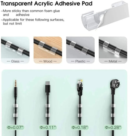Cable Organizer Clips Wire Holder Self Adhesive Desktop Cord Management for PC Mouse USB Power Cord Fixer Wall Car Home Office