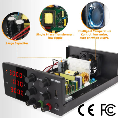 KUAIQU High Precision 30V10A Adjustable DC Stabilized Power Supply, Laboratory Specific Digital Display Power Supply, Aging Test