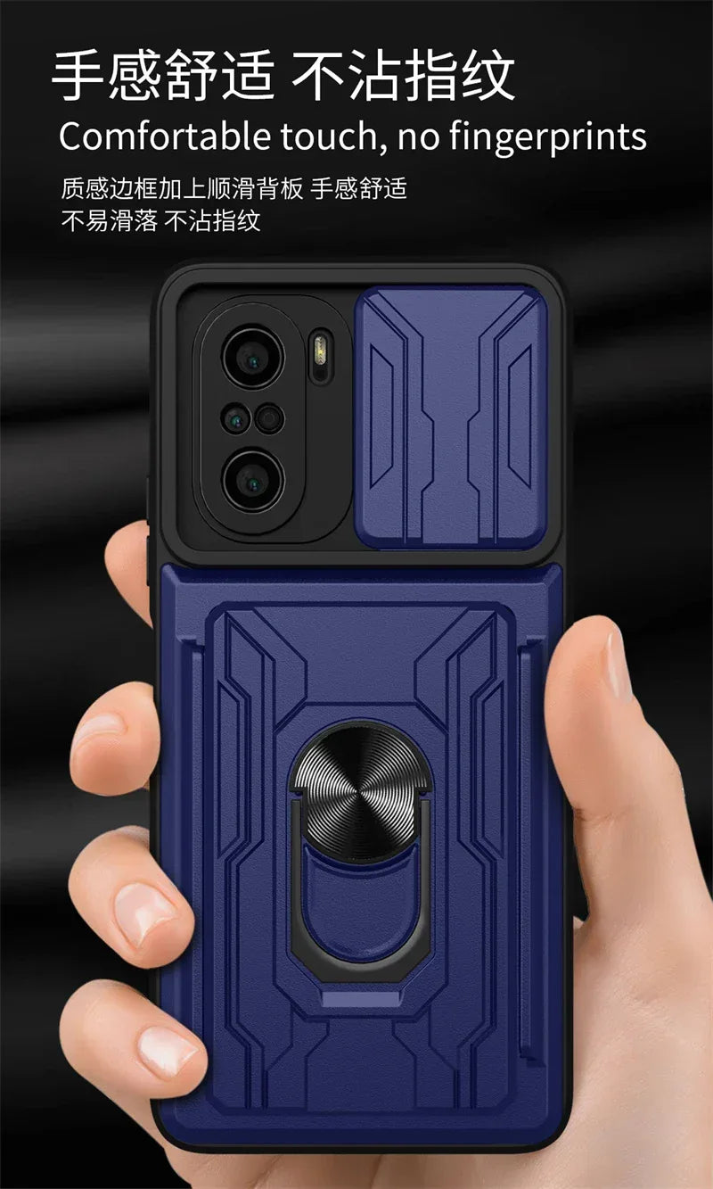 For xiaomi poco f3 case slide card camera armor phone case for pocophone little poco f3 f 3 pocof3 f3poco car holder back cover