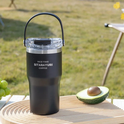 JUSTINLAU 600/900ml Insulated Cups Stainless Steel Double-drinking Thermos Cup with Handle& Straw Sports Bottle Car Ice Tumbler