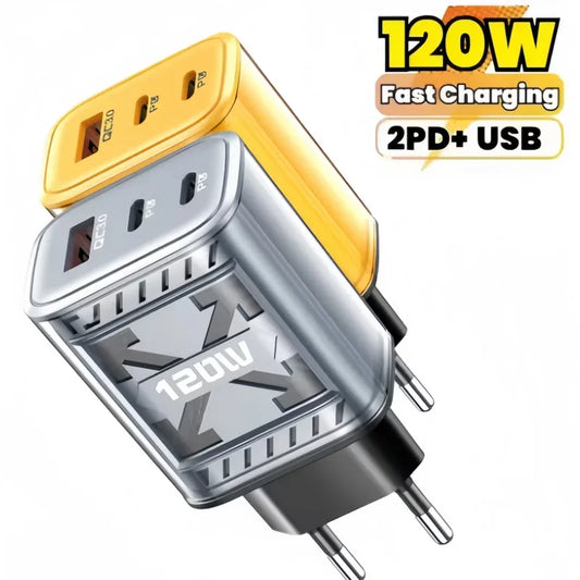 Total 120W USB C PD Charger QC 3.0 Type C Fast Charging Phones Wall Adapter for iPhone 16 Samsung Xiaomi POCO 3 In 1 USB Charger by PDG ibma