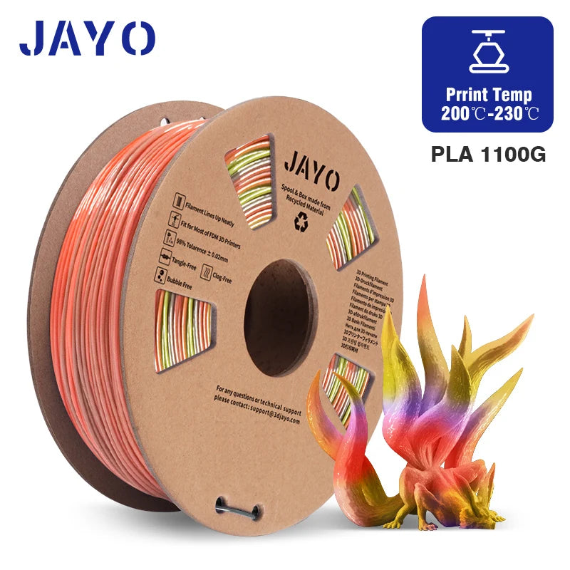 JAYO PETG/PLA+/SILKPLA/PLAMeta/PLAMatte/ABS/ PLA Filament 1.75mm 1.1/0.65KG 3D Printer Filament For FDM 100% No Bubble Mix Color