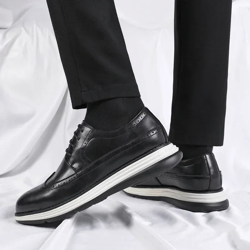 Men's Casual Leather Thick Soled Simple Walking Shoes Fashion Oxford Shoes High End British Style Office Business Dress Shoes