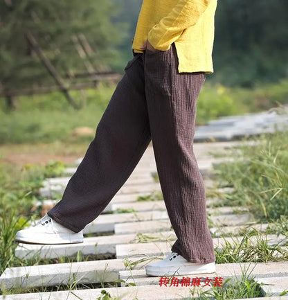 2024 Spring Women' Fashion comfortable cotton linen pants Plus size Women pleated Autumn pants with pockets 5XL 6XL pantalones