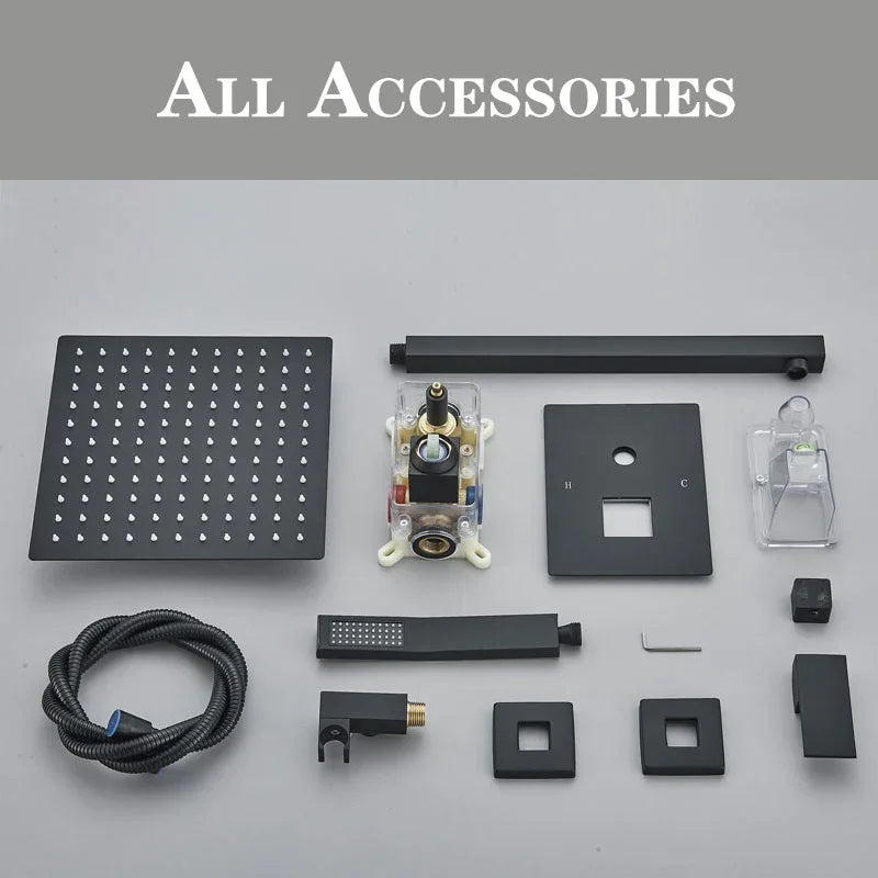 Matte Black LED  Bathroom Showe Faucet Rainfall Shower Head Bath Water Faucet Wall Mounted Bathtub Shower Mixer Tap Shower Set