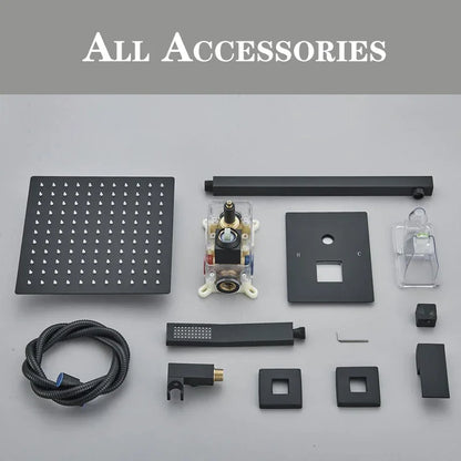 Matte Black LED  Bathroom Showe Faucet Rainfall Shower Head Bath Water Faucet Wall Mounted Bathtub Shower Mixer Tap Shower Set