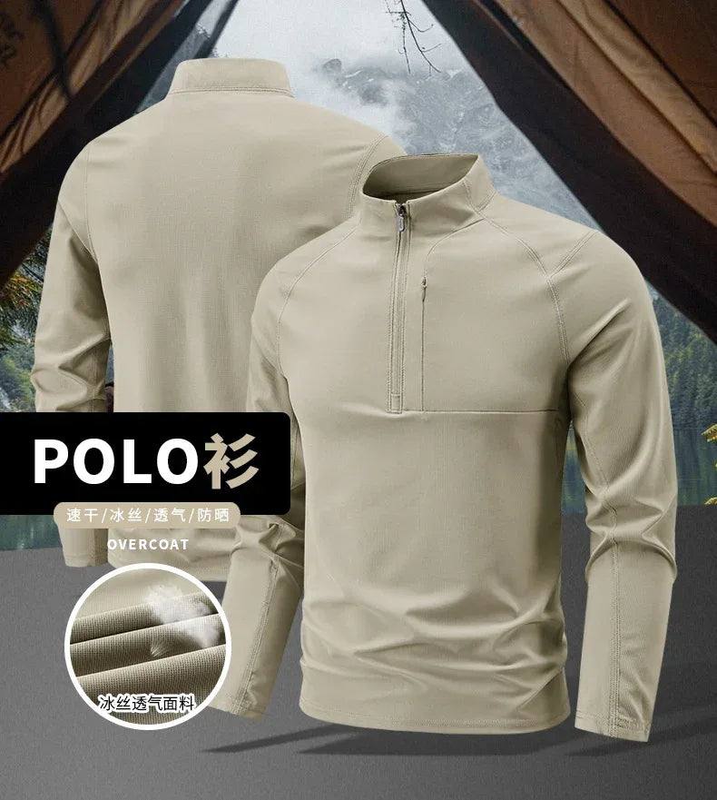 Quick Dry Men's Polo Shirt Stand Collar Pullover Male Long Sleeve Half Zipper Spring Big Size Plus Large 6XL 7XL 8XL Sport Golf