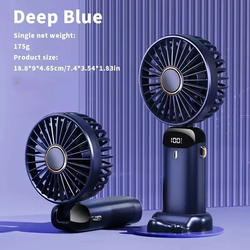2026 New Handheld Mini Fan Foldable Neck Hanging Fans 5 Speed USB Rechargeable Fan with Phone Stand and Display Screen 1800mAh