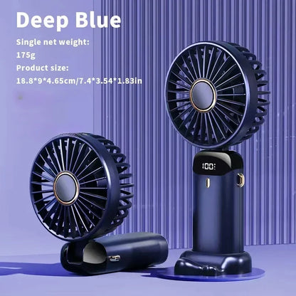 2026 New Handheld Mini Fan Foldable Neck Hanging Fans 5 Speed USB Rechargeable Fan with Phone Stand and Display Screen 1800mAh