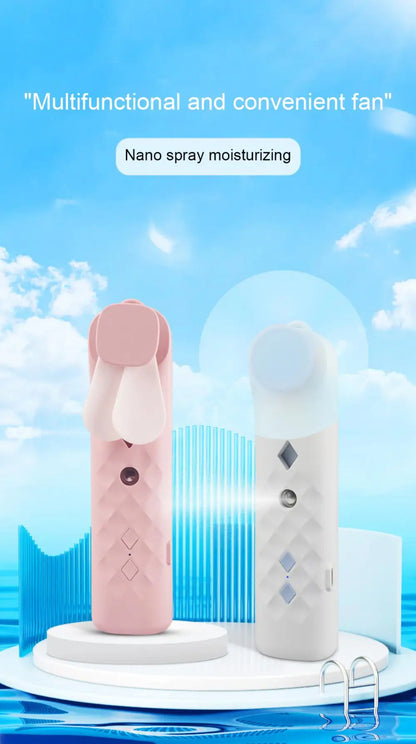 2 In 1 Portable Fan Humidifier USB Rechargeable Handheld Fan Water Spray Fan Face Steamer Air Conditioner Cooling Fan
