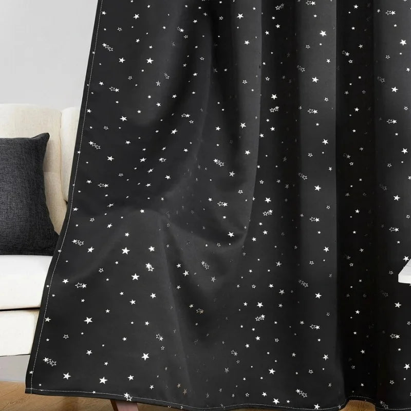 1pc Blackout Curtain, Solid Color With Metallic Star Pattern, Polyester Blend, Room Darkening, Thermal Insulated, UV Blocking Fo
