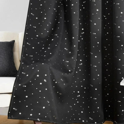 1pc Blackout Curtain, Solid Color With Metallic Star Pattern, Polyester Blend, Room Darkening, Thermal Insulated, UV Blocking Fo