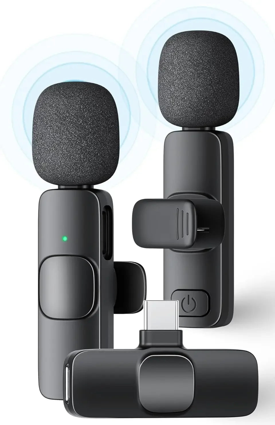 2 Pack Wireless Lavalier Microphone for iPhone iPad and Android Phone, Lapel Mic Plug and Play Wireless Mic Noise Reduction Mini