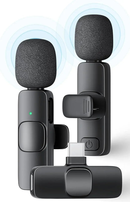 2 Pack Wireless Lavalier Microphone for iPhone iPad and Android Phone, Lapel Mic Plug and Play Wireless Mic Noise Reduction Mini