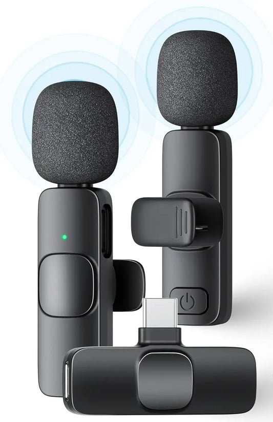 2 Pack Wireless Lavalier Microphone for iPhone iPad and Android Phone, Lapel Mic Plug and Play Wireless Mic Noise Reduction Mini by PDG ibma