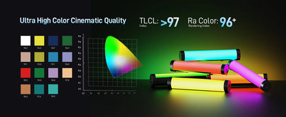 PHOTOOLEX RGB Video Light Handheld Magnetic Tube Light Design  2500K-9000K Photography Studio Lamp 12 Light Effects LED Tube