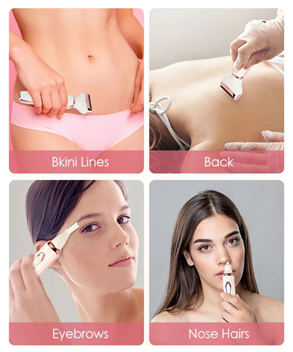 4 in 1 Electric Epilator Bikini Eyebrow Nose Women Lady Facial Hair Removal Trimmer Face Body Painless Female Shaver Depilator