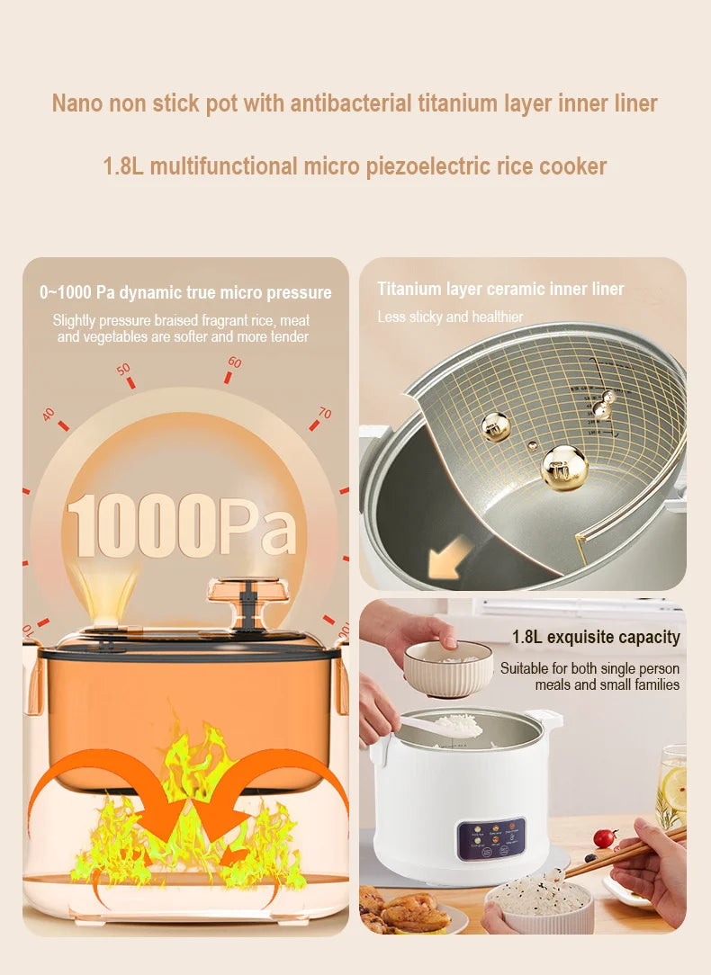 1.8L Micro Pressure Rice Cooker for 1-2 People, Multifunctional Household Hot Pot, Porridge, Soup, Electric Rice Cooker 220V