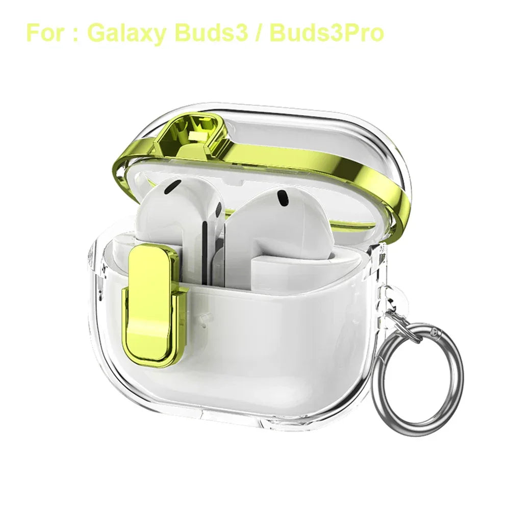 Transparent Secure Lock Earphone Cover For Samsung Galaxy Buds 3 / Buds 3 Pro Case Shockproof With Keychain Cleaning Accessories