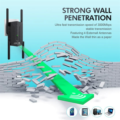 WIFI6 AX3000 Gigabit Wireless WiFi Repeater Router 4 High-gain Antenna 2.4/5Ghz Signal Booster Long Range Amplifer for Home