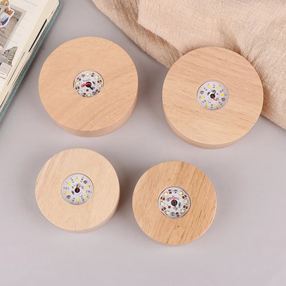 1PC Battery Operated 8/10cm Round Wooden LED Light Dispaly Base Stand Holder Table Night Lamp Base Crystal Glass Art Ornaments