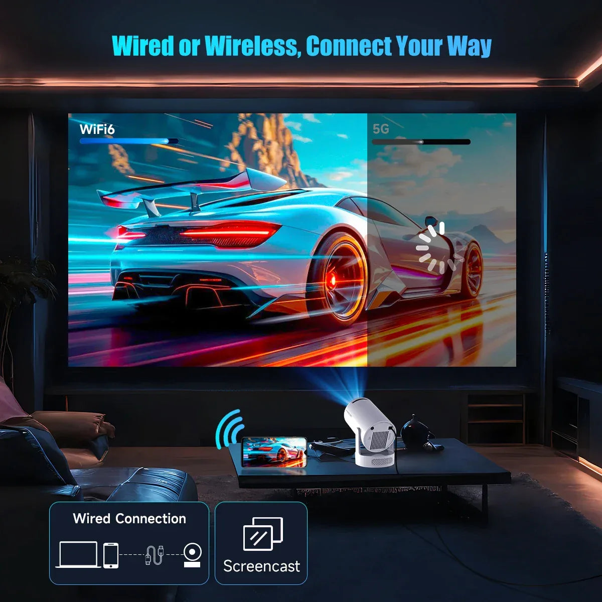 Magcubic HY300 Pro+ Android14 Projector 8000 Lumens 720P Outdoor Portable Movie Home with 5W Speaker WiFi6 BT5.4 Upgrated HY300