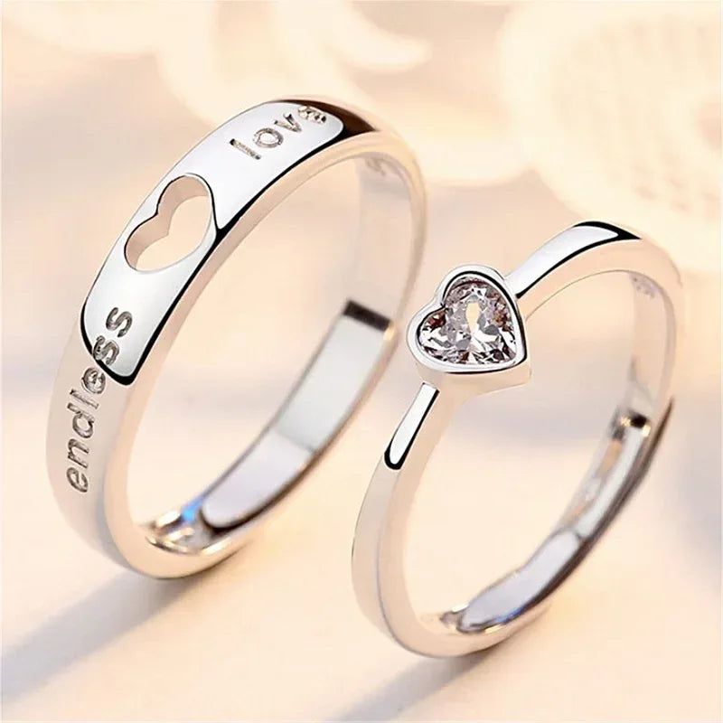 New Zircon Heart Matching Ring For Women Men Set Forever Endless Love Wedding Rings Couple Charm Valentine's Day Jewelry Gifts