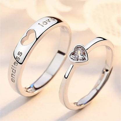 New Zircon Heart Matching Ring For Women Men Set Forever Endless Love Wedding Rings Couple Charm Valentine's Day Jewelry Gifts