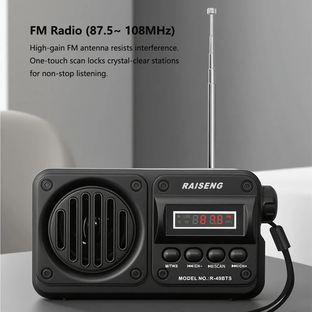 Solar Charging FM Radio Bluetooth Speaker with USB/TF MP3 Playback, Rechargeable Radio Receiver Portable Design for Home&Outdoor