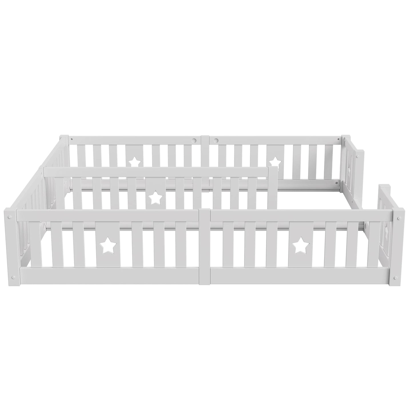 Rosahqnda Children's Bed Floor Bed 90x200cm with Railing Gate,Pine Wooden Bed for Families with 2 Children,Children's Twin Bed