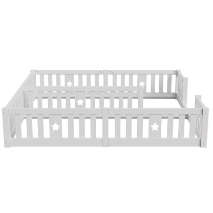 Rosahqnda Children's Bed Floor Bed 90x200cm with Railing Gate,Pine Wooden Bed for Families with 2 Children,Children's Twin Bed