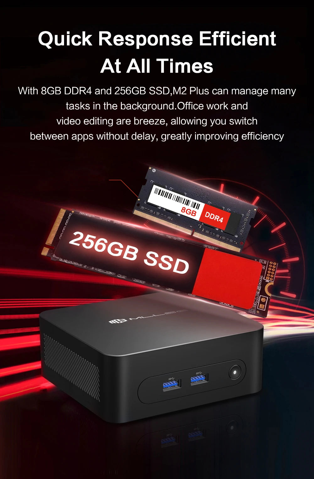MLLSE M2 Plus Mini PC Intel Celeron 5205U Processor 8GB RAM 256GB ROM WiFi 5 BT4.2 Windows 11 Pro Desktop Computer