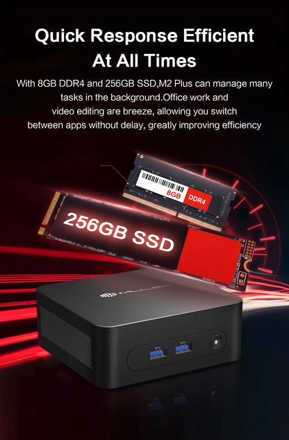 MLLSE M2 Plus Mini PC Intel Celeron 5205U Processor 8GB RAM 256GB ROM WiFi 5 BT4.2 Windows 11 Pro Desktop Computer