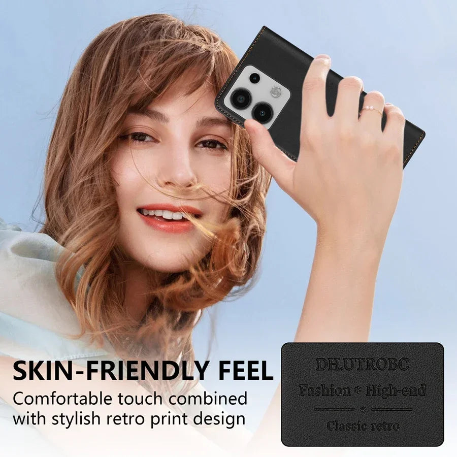 Wallet Skin friendly Magnetic Card Slot Flip Leather Case For Xiaomi 14T Poco X7 C75 M7/X6 Pro Redmi 14C 13 A4 Note 14 Pro+ 14S