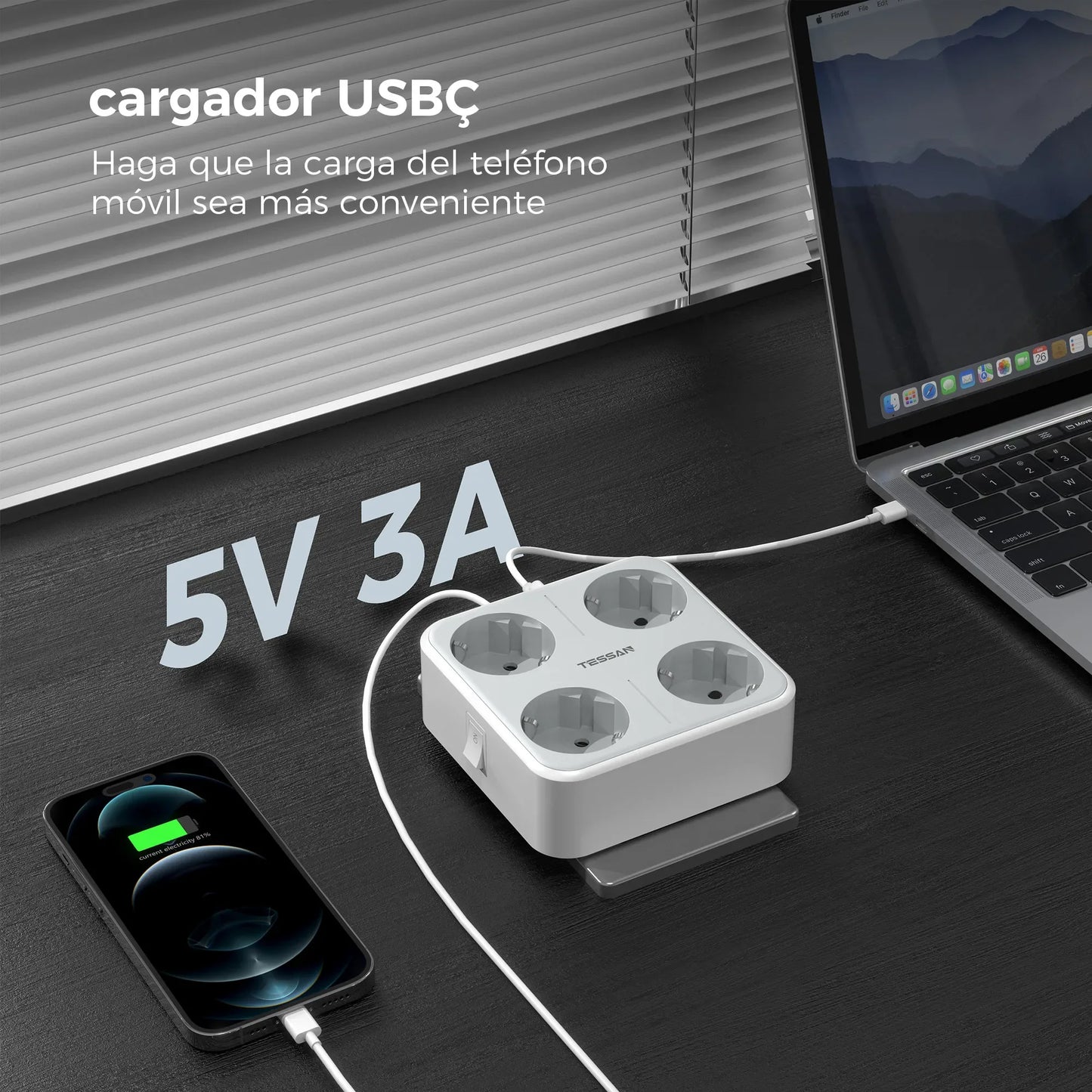 TESSAN Multiple Wall Socket Power Strip with 4 AC Outlets & 3 USB Ports 7 in 1 Adapter Overload Protection for Home Office