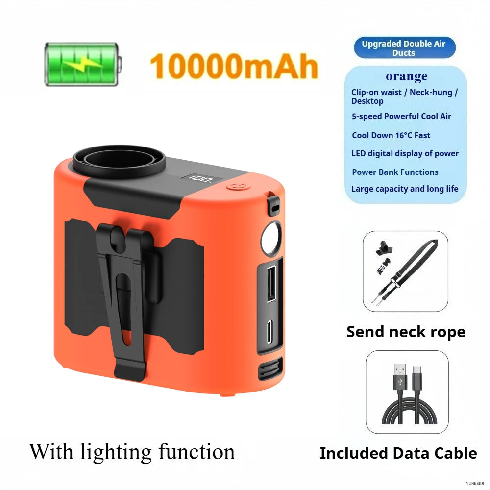 Portable Waist Clip Fan Small USB Charging Hanging Fan with LED Flashlight Outdoor Single/dual Air Outlet Fan 20000/10000Mah