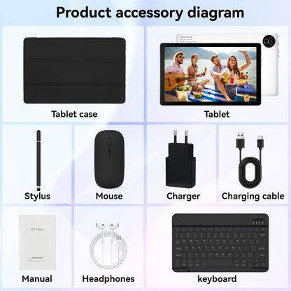 URAO Android 15 Tablet 10.1 Inch 20GB RAM 64GB ROM 5-core Dual Camera Tablets PC Set Keyboard/Case/Mouse/Stylus/Headphone