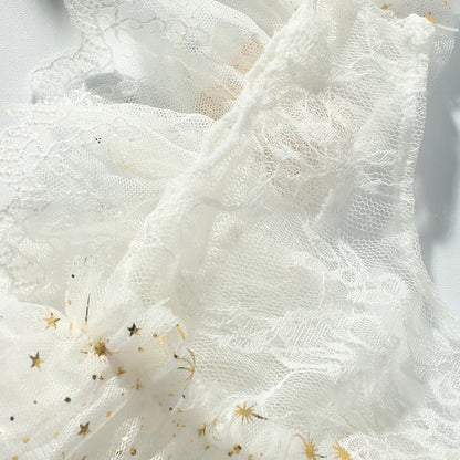 2Pcs Newborn Photography Outfit Baby Girl Butterfly Glitter Star Lace Romper With Pearl Headband Infant Photo Props