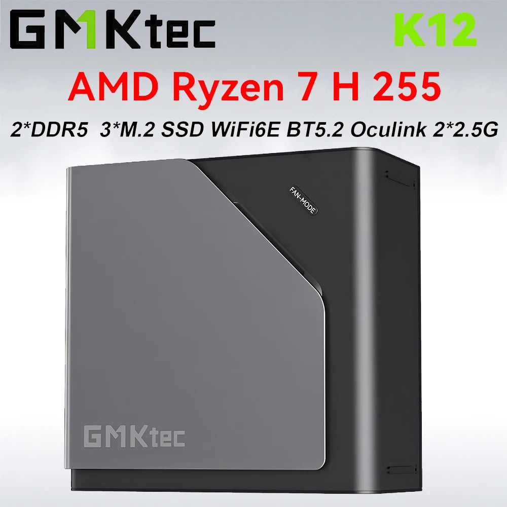 GMKtec K12 AMD Ryzen 7 H 255 Gaming Mini PC 2*DDR5 3*PCIe SSD WiFi6E BT5.2 2*.5G LAN OCulink Desktop MINI PC Gamer Computer