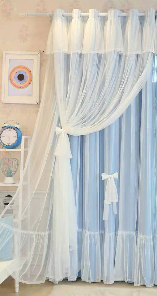 New Korean Style Pink Princess Style Double-layer Curtain for Girls' Bedroom Blackout Curtain for Living Room