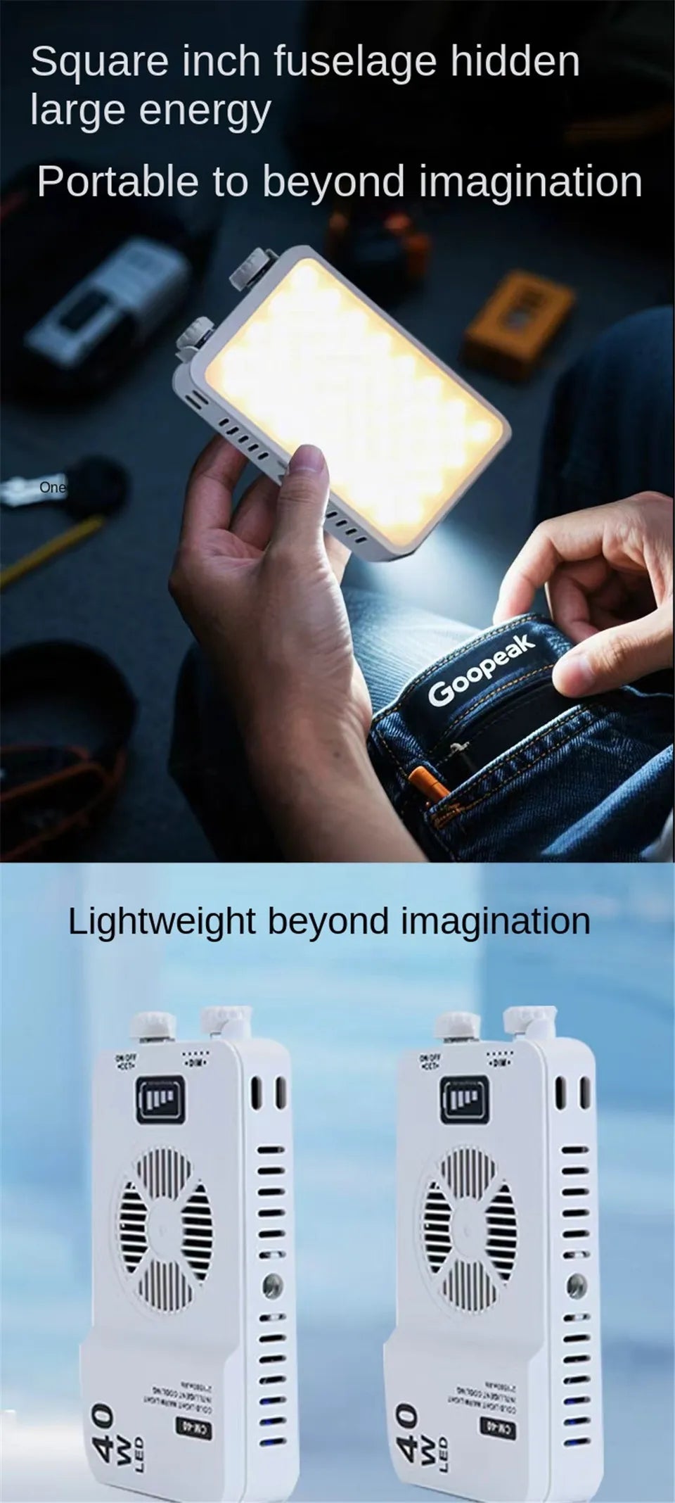 40W Handheld Fill Light Portable Pocket Selfie Light Outdoor Photography LED Soft Light Beauty Light with Fan Camera Top Light