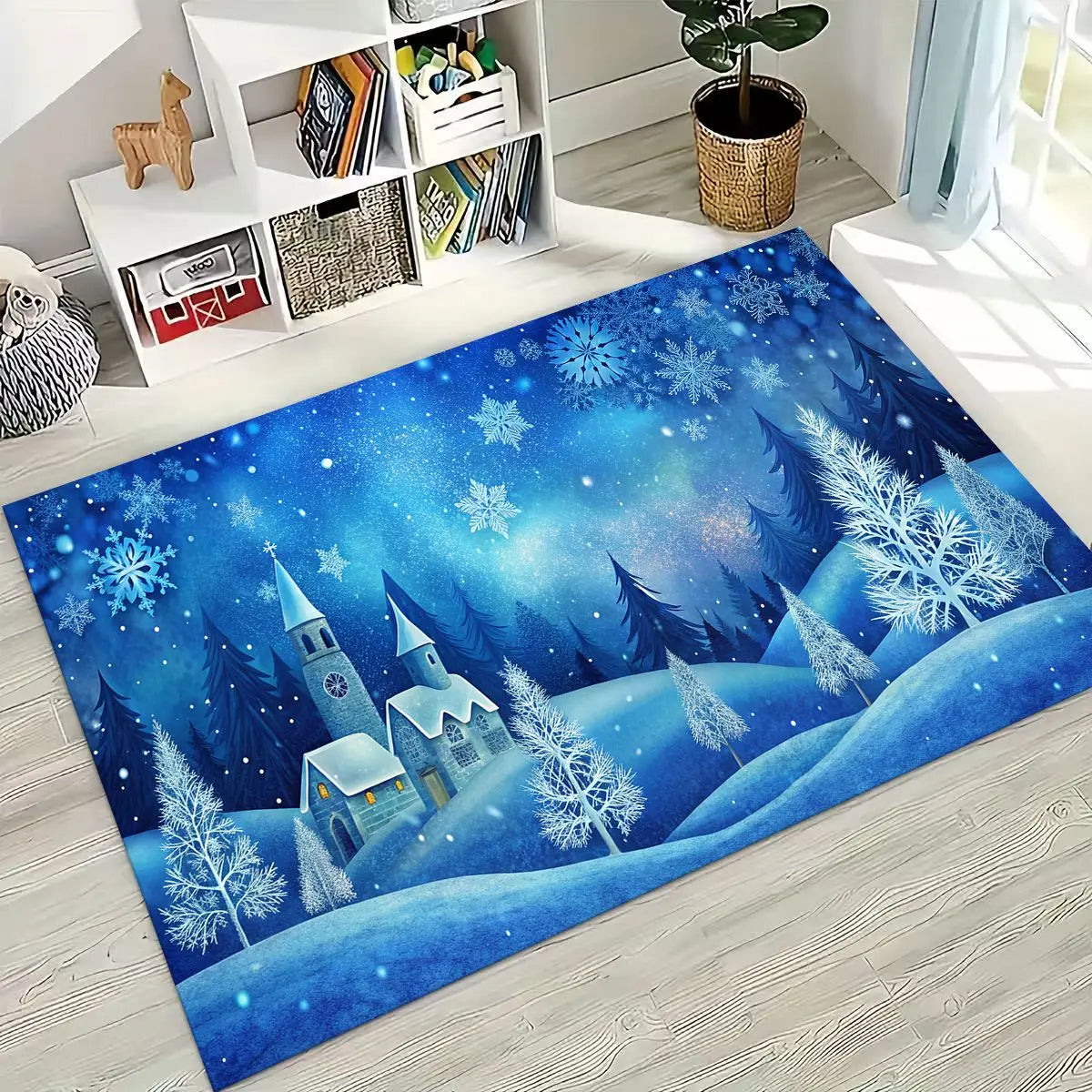 Happy New Year Merry Christmas Tree Santa Claus Cartoon Gift Carpet Rug for Bedroom Living Room Sofa Home Doormat Decor,Non-slip