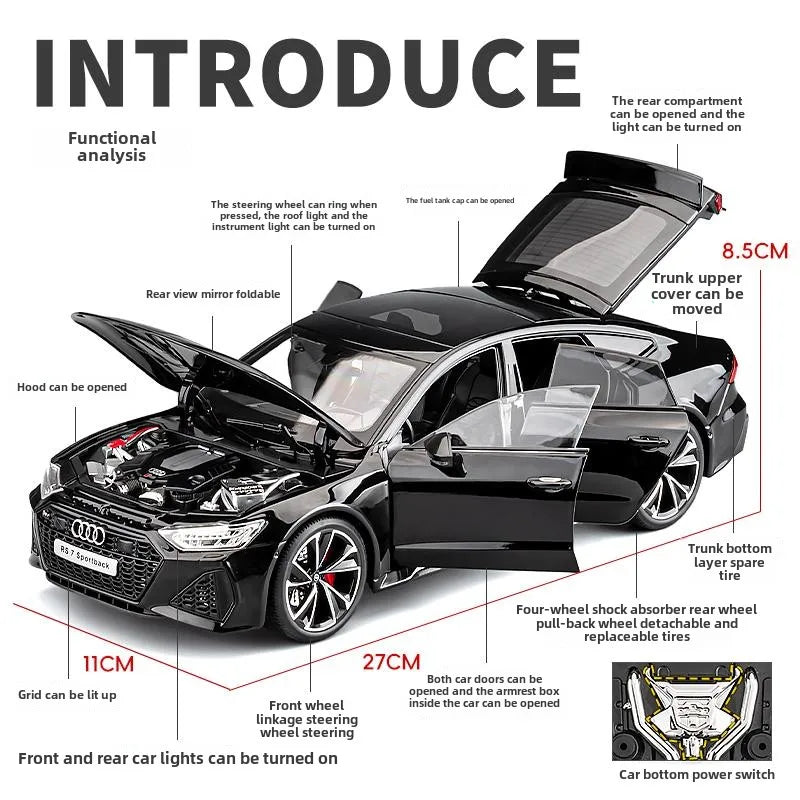 Simulation 1:18 AUDI RS7 Sportback Alloy Car Model Children Toy Vehicle Collectibles Miniature Voiture Home Decor Birthday Gift