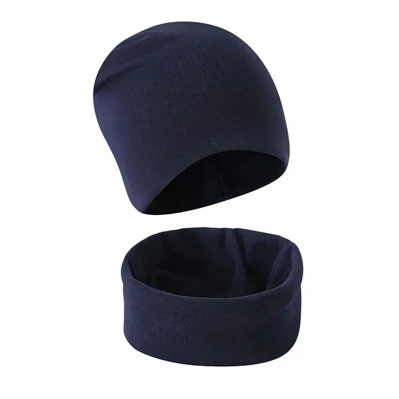 1-14Y Autumn Winter Solid Color Soft Warm Outdoor Activities Cap Scarf for Girls and Boys Infant Hats Set Children Beanies Cap