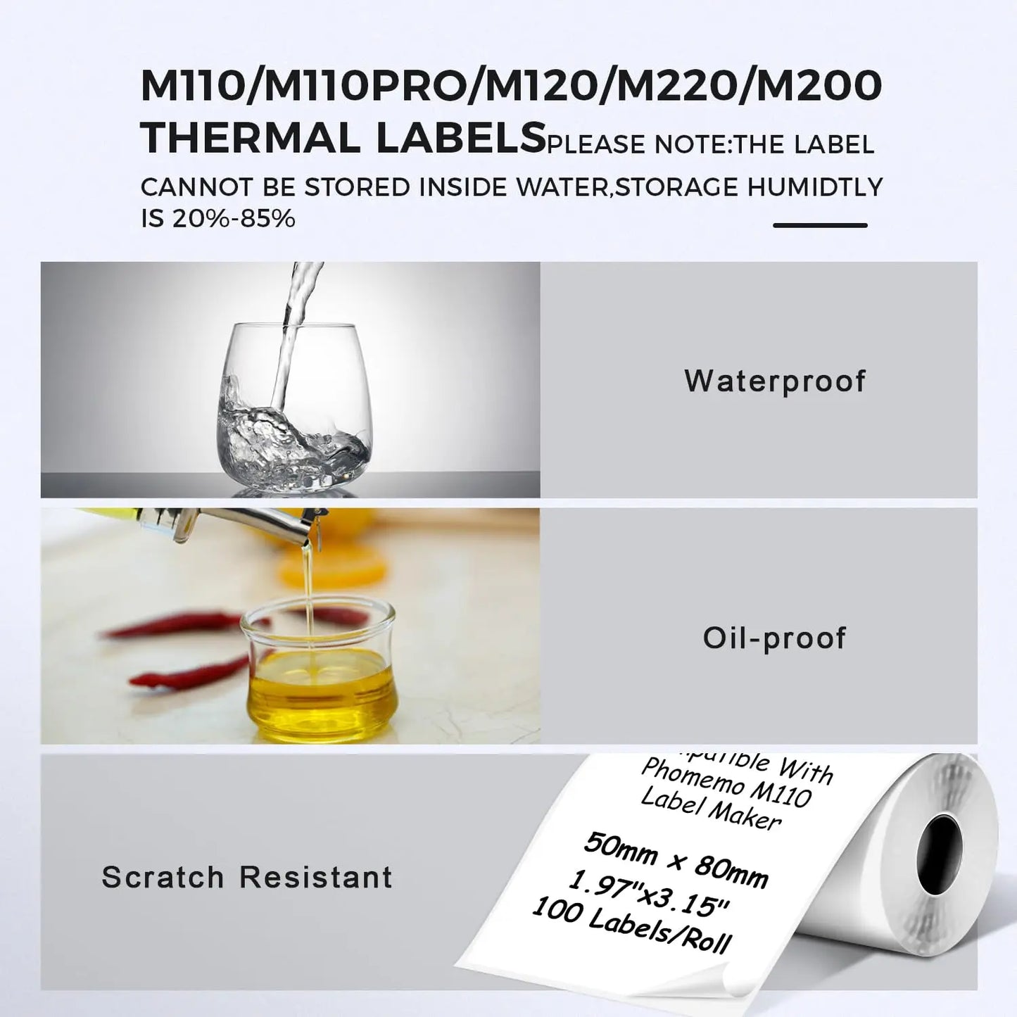 Durable 50x80mm Circle Thermal Paper - Phomemo M110 Printer Compatible Stickers
